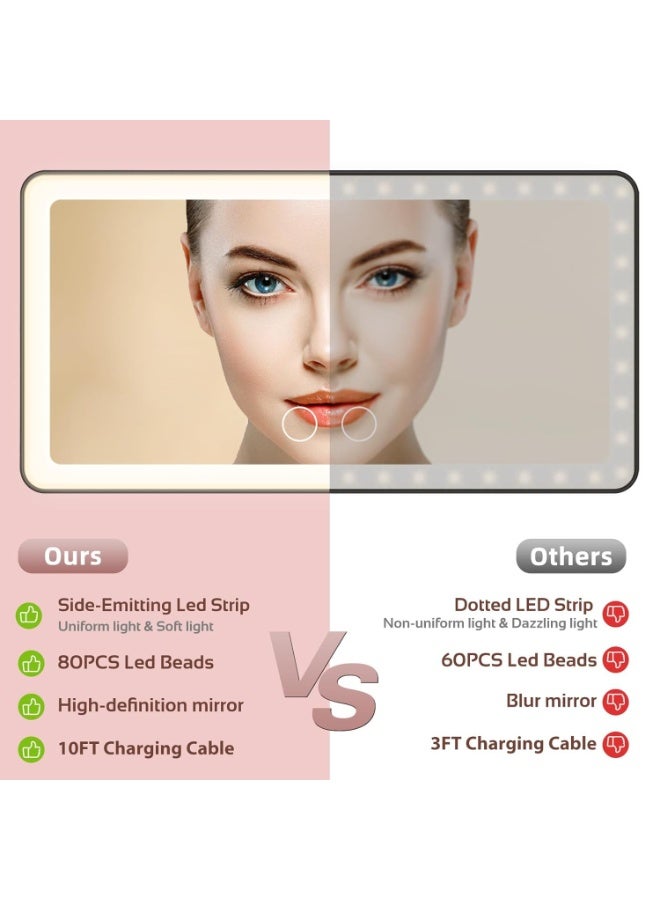 سيارة شاشة الشمس مرآة الغرور,مرآة السيارة الكبيرة بقيادة مع 3 أوضاع الضوء و 80 LED,مرآة ماكياج السيارة القابلة لإعادة الشحن - التحكم باللمس القابل للتخفيف,مرآة إضاءة السيارة العالمية للسيارة - Image 2